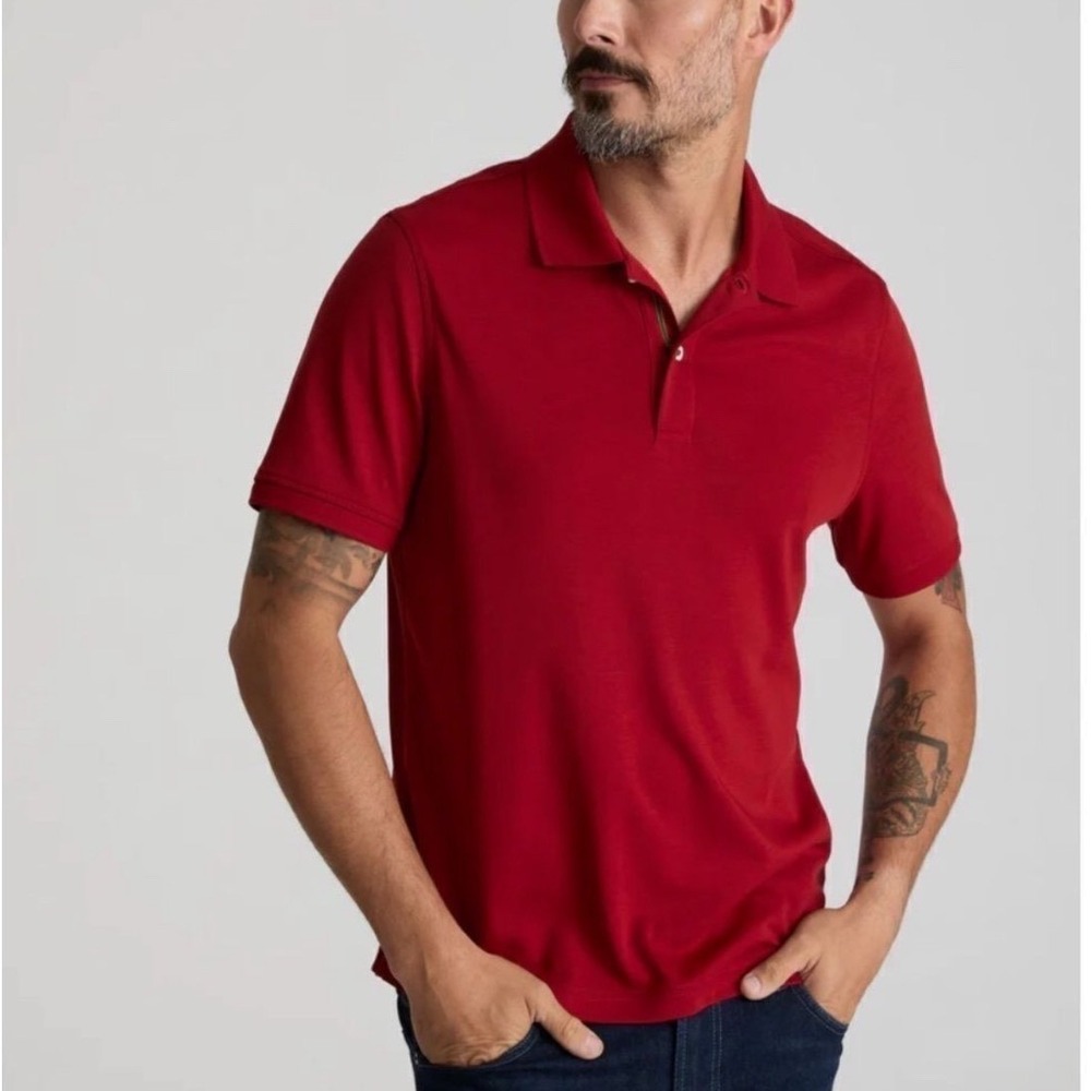 UNTUCKit‎ Mens Red Supima Cotton Wrinkle Free Short Sleeve Polo Shirt Small